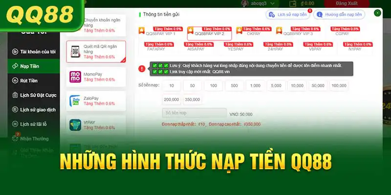 Khám phá nạp tiền QQ88 với nhiều lựa chọn linh hoạt và thuận lợi
